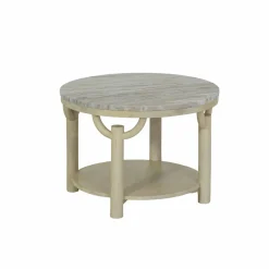 Made in Meubles Table basse ronde en bois de manguier et marbre Isabella