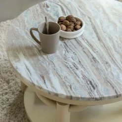 Made in Meubles Table basse ronde en bois de manguier et marbre Isabella