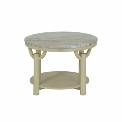 Made in Meubles Table basse ronde en bois de manguier et marbre Isabella