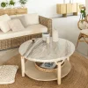 Made in Meubles Table basse ronde en bois de manguier et marbre Isabella