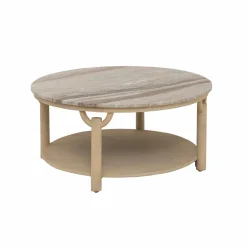 Made in Meubles Table basse ronde en bois de manguier et marbre Isabella
