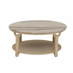 Made in Meubles Table basse ronde en bois de manguier et marbre Isabella