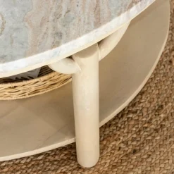 Made in Meubles Table basse ronde en bois de manguier et marbre Isabella