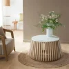 Made in Meubles Table basse ronde en bois de manguier et marbre blanc Moana
