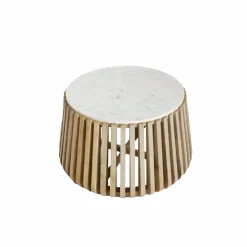 Made in Meubles Table basse ronde en bois de manguier et marbre blanc Moana