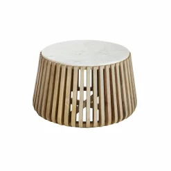 Made in Meubles Table basse ronde en bois de manguier et marbre blanc Moana