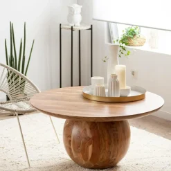 Made in Meubles Table basse ronde en bois d'acacia Charlou