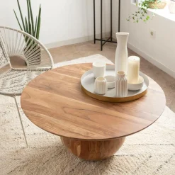Made in Meubles Table basse ronde en bois d'acacia Charlou