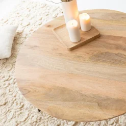 Made in Meubles Table basse ronde en bois de manguier et métal Aimée