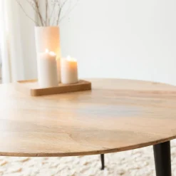 Made in Meubles Table basse ronde en bois de manguier et métal Aimée