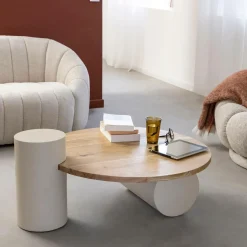 Made in Meubles Table basse ronde en bois effet béton et bois d'acacia Dalva