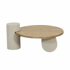 Made in Meubles Table basse ronde en bois effet béton et bois d'acacia Dalva