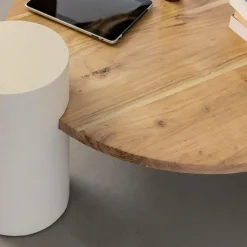 Made in Meubles Table basse ronde en bois effet béton et bois d'acacia Dalva