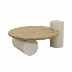 Made in Meubles Table basse ronde en bois effet béton et bois d'acacia Dalva