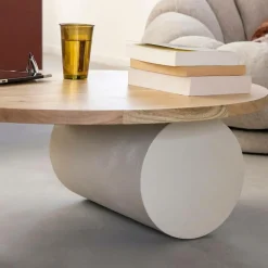 Made in Meubles Table basse ronde en bois effet béton et bois d'acacia Dalva