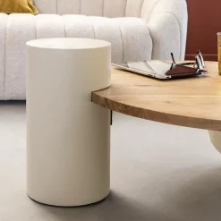 Made in Meubles Table basse ronde en bois effet béton et bois d'acacia Dalva