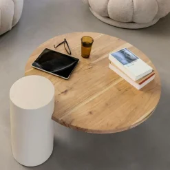 Made in Meubles Table basse ronde en bois effet béton et bois d'acacia Dalva