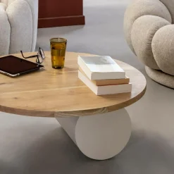 Made in Meubles Table basse ronde en bois effet béton et bois d'acacia Dalva