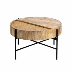 Made in Meubles Table basse ronde en bois et en cannage Lucie