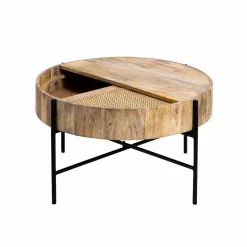 Made in Meubles Table basse ronde en bois et en cannage Lucie