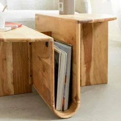 Made in Meubles Table basse ronde en bois d'acacia Astare