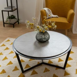Made in Meubles Table basse ronde en bois et métal Céleste