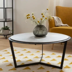 Made in Meubles Table basse ronde en bois et métal Céleste