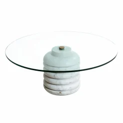 Made in Meubles Table basse ronde en marbre et verre Lara