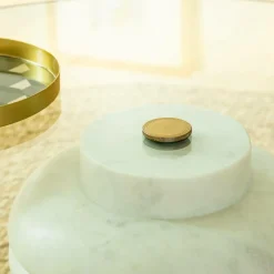 Made in Meubles Table basse ronde en marbre et verre Lara