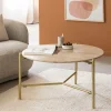 Made in Meubles Table basse ronde en marbre et métal doré Cerys