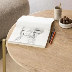Made in Meubles Table basse ronde en marbre et métal doré Cerys