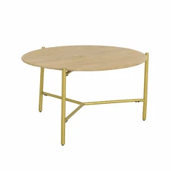 Made in Meubles Table basse ronde en marbre et métal doré Cerys