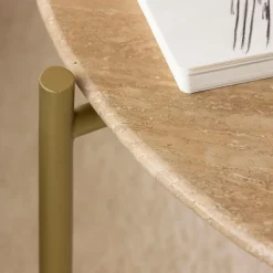 Made in Meubles Table basse ronde en marbre et métal doré Cerys