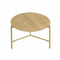 Made in Meubles Table basse ronde en marbre et métal doré Cerys