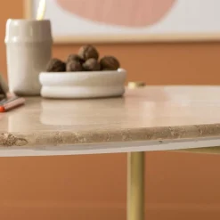 Made in Meubles Table basse ronde en marbre et métal doré Cerys