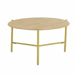 Made in Meubles Table basse ronde en marbre et métal doré Cerys
