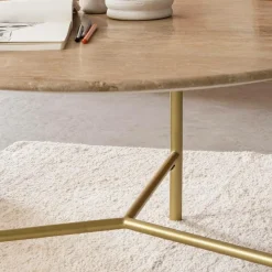 Made in Meubles Table basse ronde en marbre et métal doré Cerys