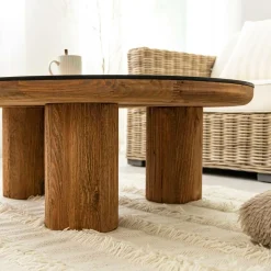 Made in Meubles Table basse ronde en pin recyclé Constance
