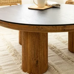 Made in Meubles Table basse ronde en pin recyclé Constance
