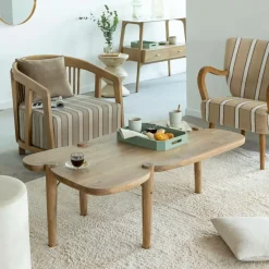 Made in Meubles Table basse vague en bois de manguier Zola