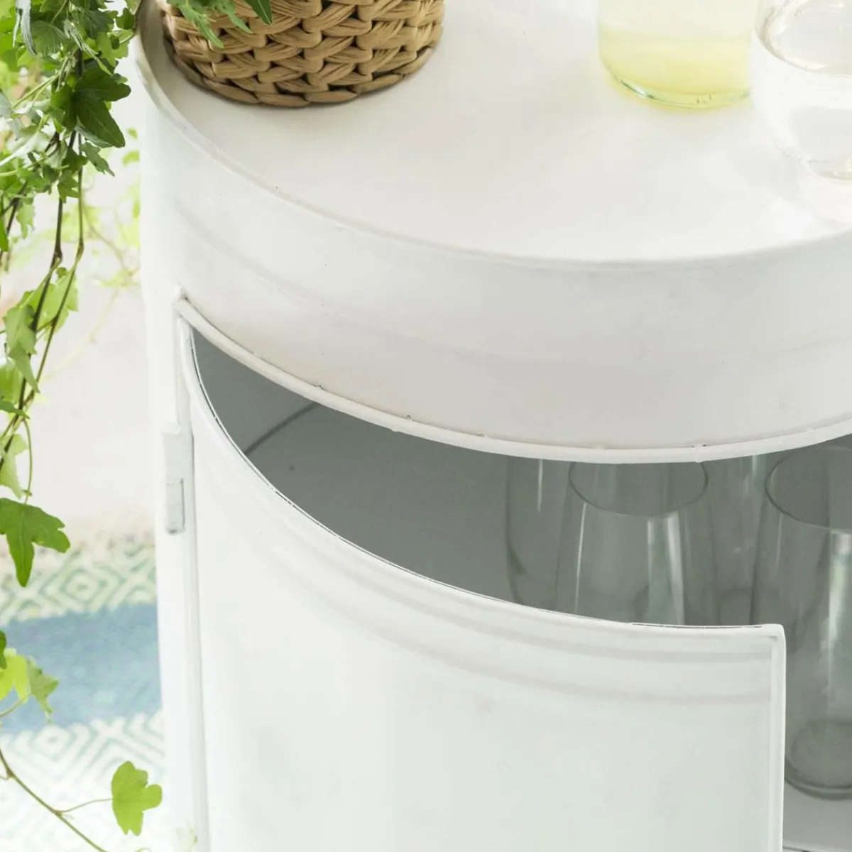 Made in Meubles Table de chevet bidon en métal blanc Meryl