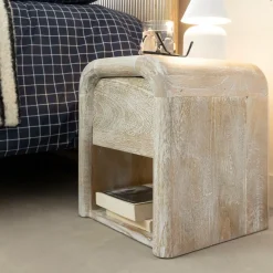 Made in Meubles Table de chevet blanchie en bois de manguier Gilda
