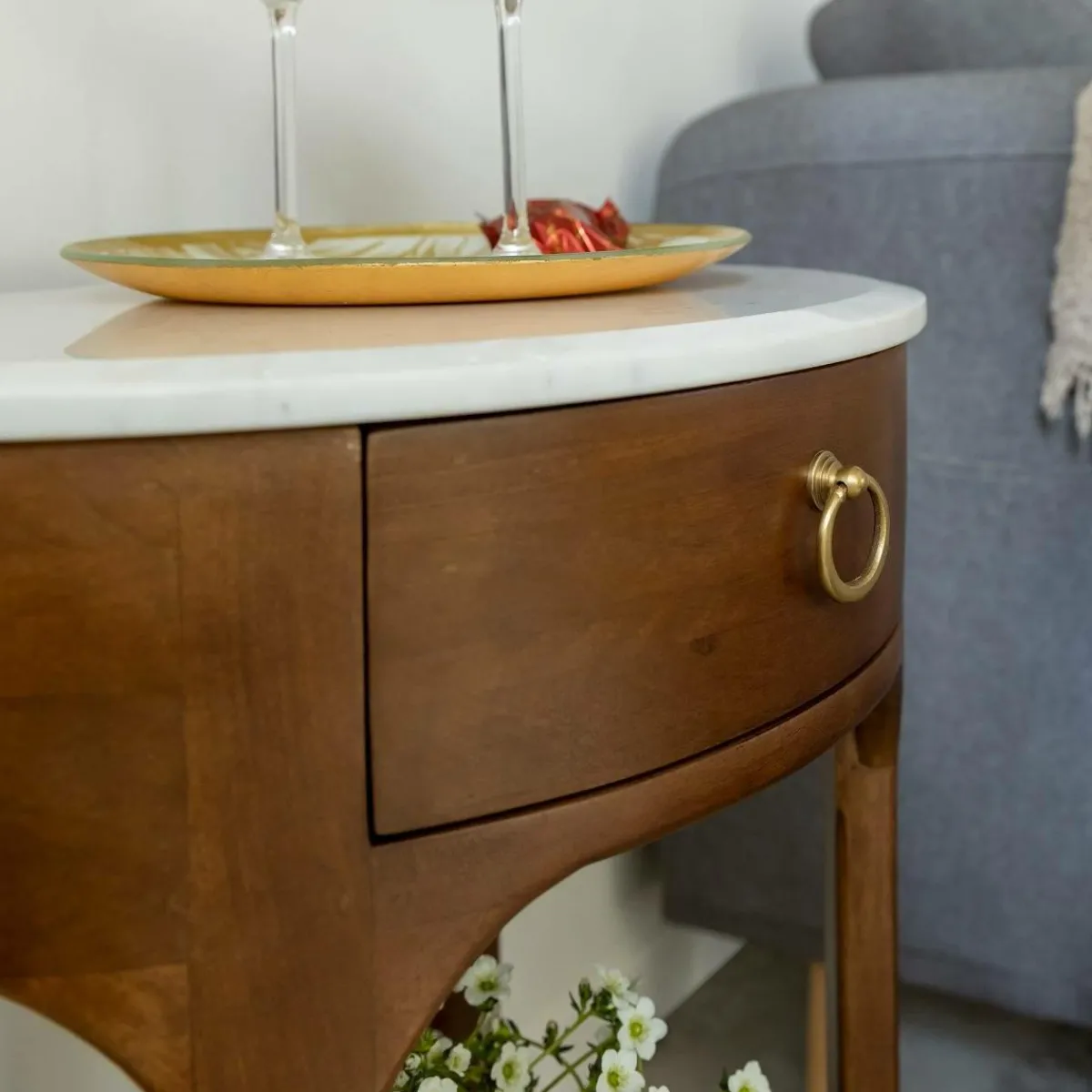 Made in Meubles Table de chevet en manguier et marbre Enoa