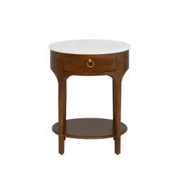 Made in Meubles Table de chevet en manguier et marbre Enoa