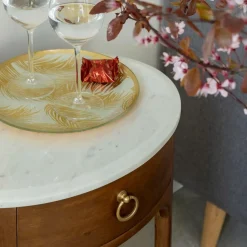 Made in Meubles Table de chevet en manguier et marbre Enoa