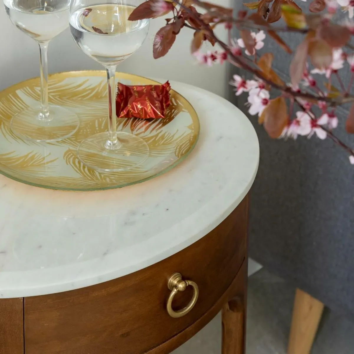 Made in Meubles Table de chevet en manguier et marbre Enoa