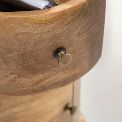 Made in Meubles Table de chevet ronde en bois de manguier avec porte Maëva