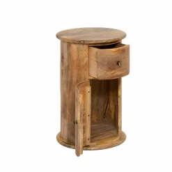 Made in Meubles Table de chevet ronde en bois de manguier avec porte Maëva