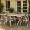 Made in Meubles Table de jardin blanche et effet bois en aluminium Ayden