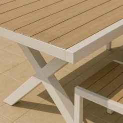Made in Meubles Table de jardin blanche et effet bois en aluminium Ayden